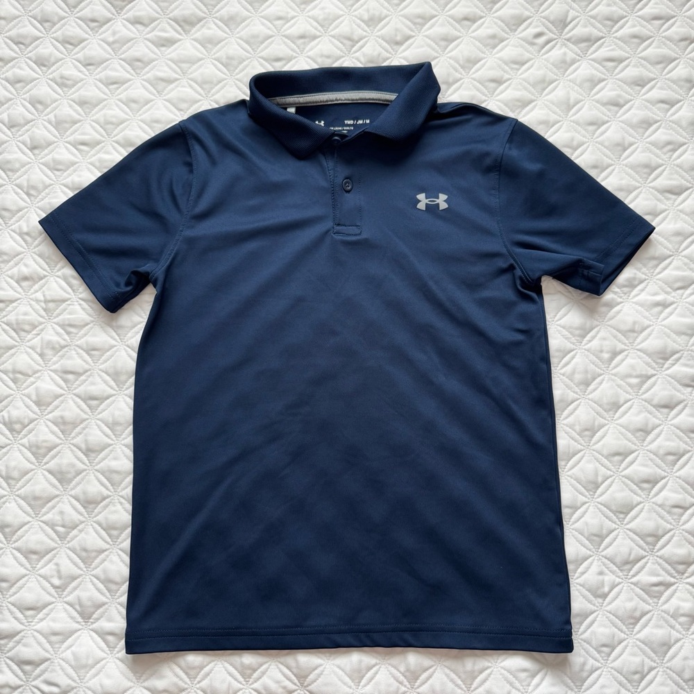 Under Armour Kids Navy Blue Loose Fit  Short Sleeve Polo Golf Shirt Size M